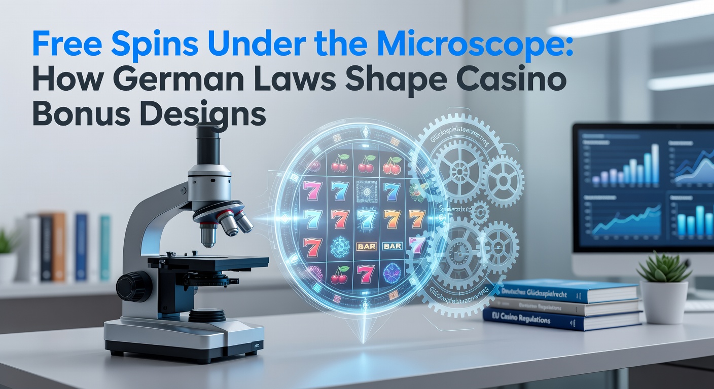 Darstellung eines Online-Casinos mit Free-Spins-Angeboten und gesetzlichen Regelwerken im Hintergrund